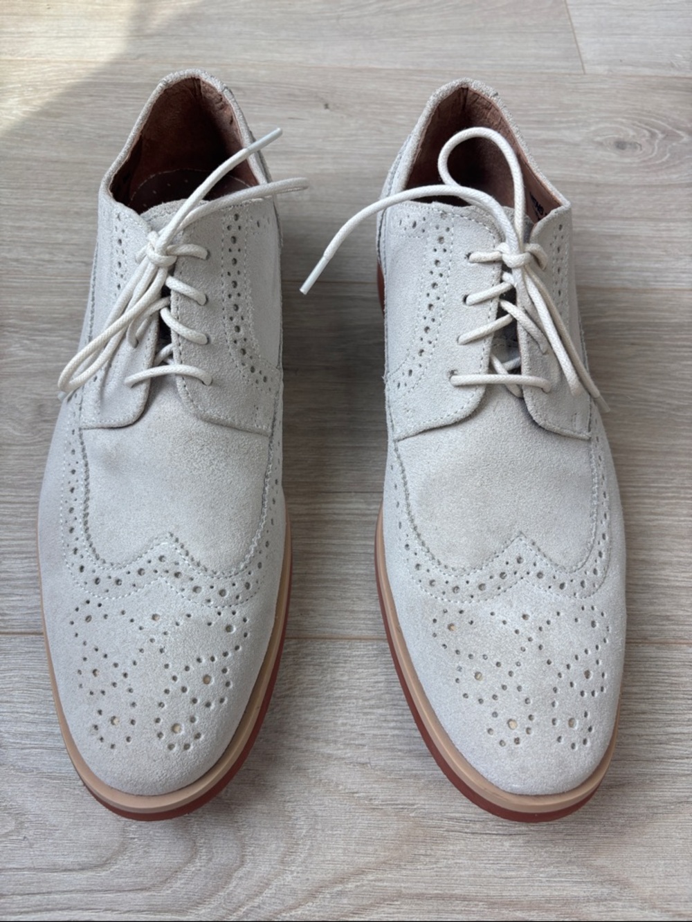 Stacy Adams Light Beige Suede Wingtip Oxfords